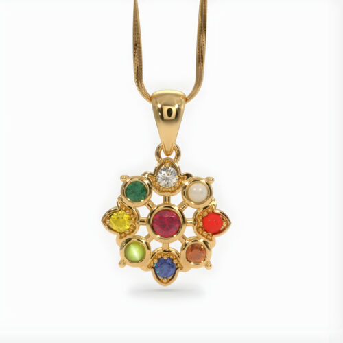 Navaratna floral Designer pendant (18k Gold)