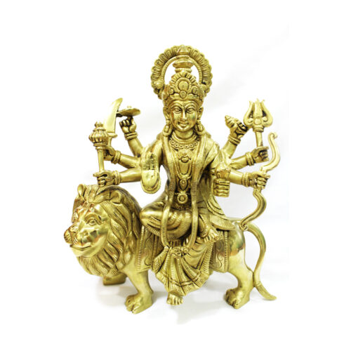 Brass Ambe Mata on Lion – Divine Protector