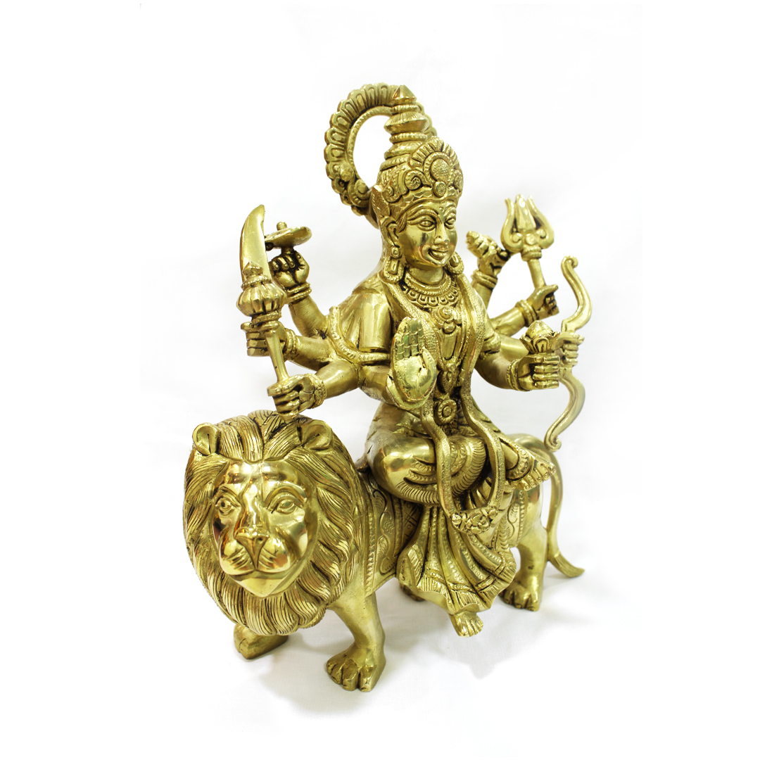 Brass Ambe Mata on Lion - Divine Protector - Image 2