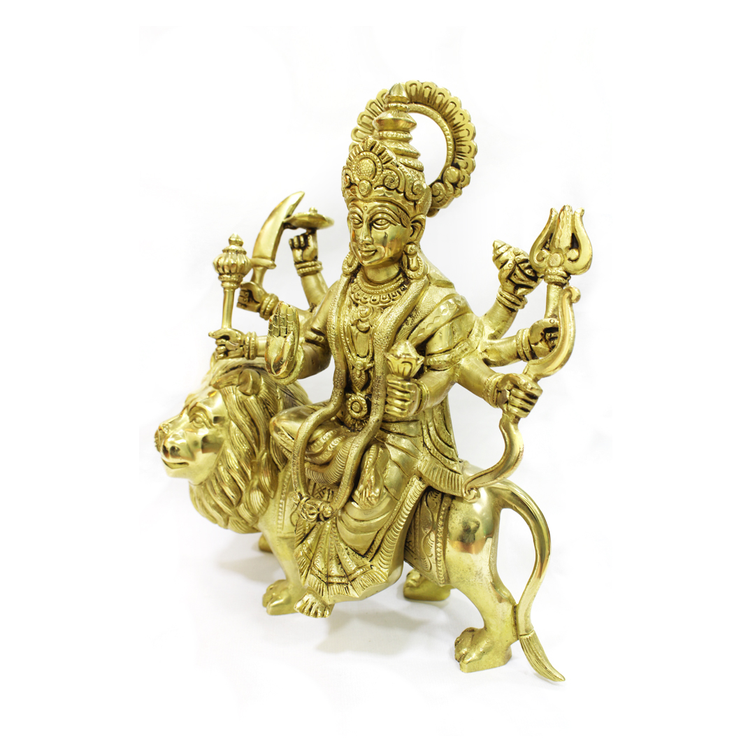 Brass Ambe Mata on Lion - Divine Protector - Image 3