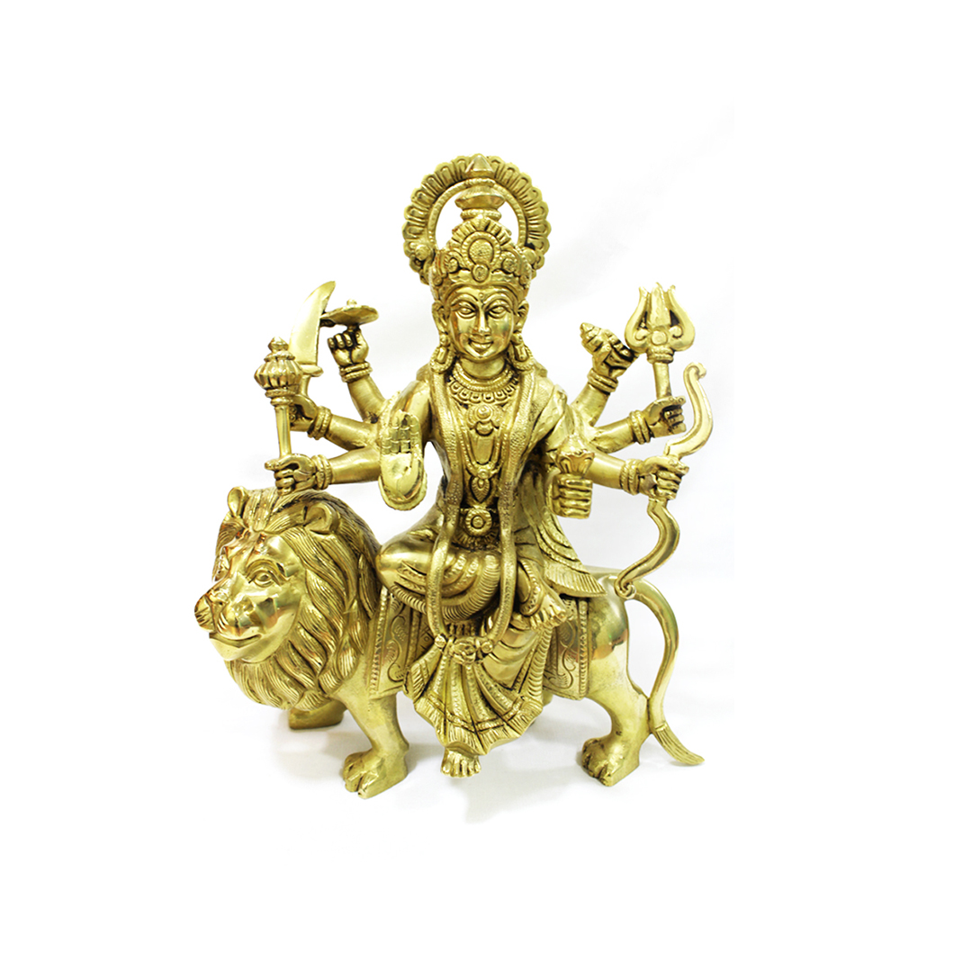 Brass Ambe Mata on Lion - Divine Protector