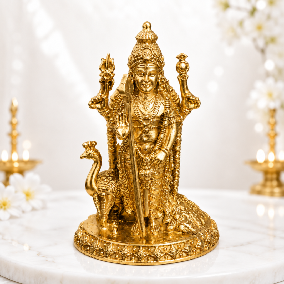 Divine Lord Murugan (Karthikeya) Bronze Idol | Shiv Blessings | Handcrafted Murugan Statue