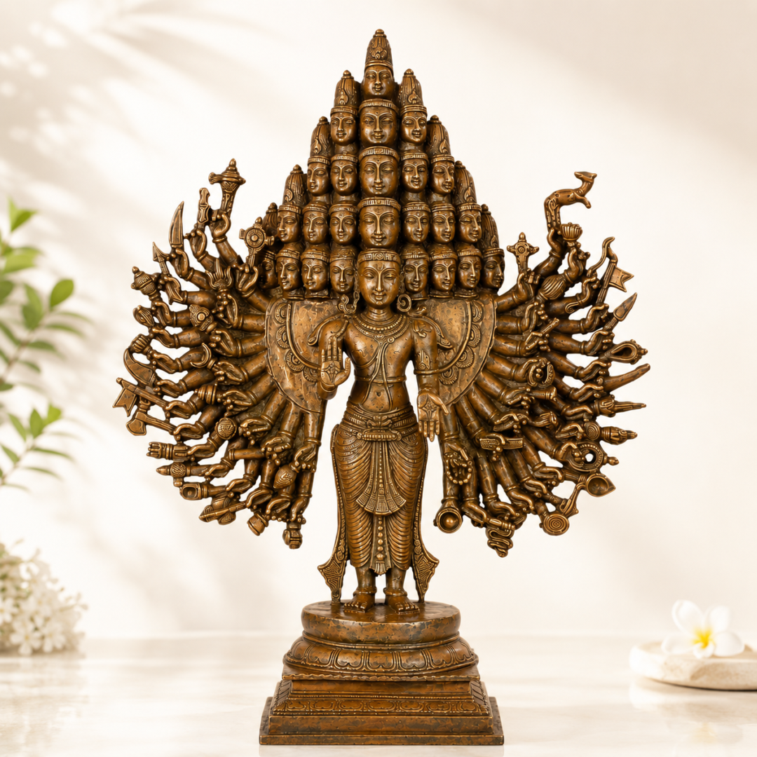 Majestic Lord Sadashiva Bronze Idol – Handmade Panchaloha Statue with Multiple Faces & Arms