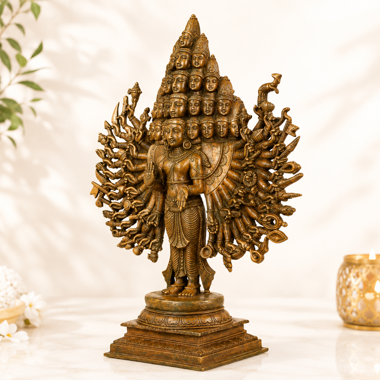 Majestic Lord Sadashiva Bronze Idol – Handmade Panchaloha Statue with Multiple Faces & Arms - Image 2